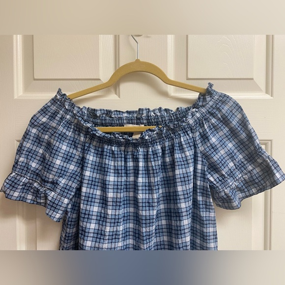 Michael Kors Off-Shoulder Plaid Ruffled Top Size Large - Picture 6 of 16